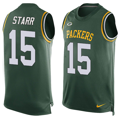 Men's Limited Bart Starr Nike Jersey Green - #15 Player Name & Number Tank Top NFL Green Bay Packers